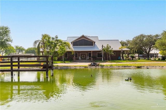 exterior space featuring a water view