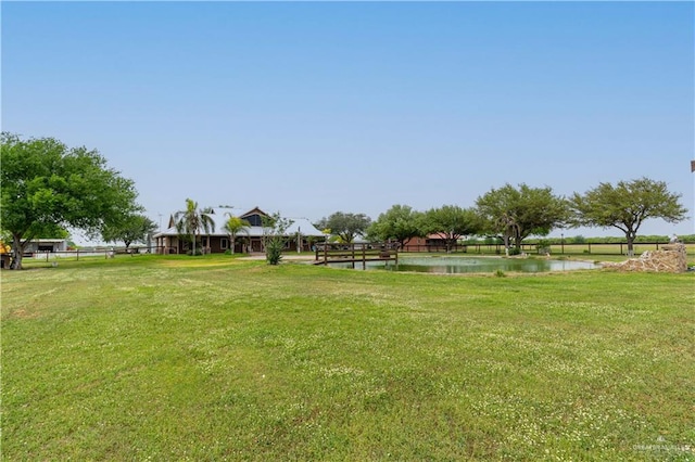 view of yard with a water view