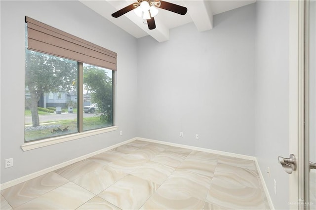 5105 August Ct, Edinburg, TX 78539 - spare room with beam ceiling, baseboards, and ceiling fan