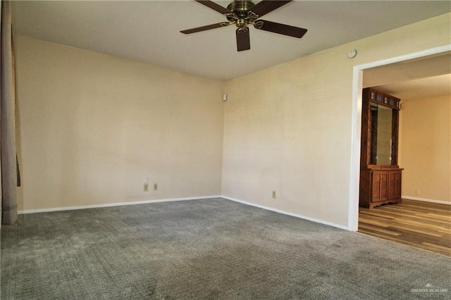 interior space featuring ceiling fan and baseboards