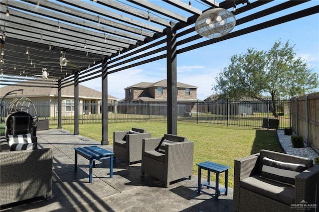 view of patio featuring a pergola and outdoor lounge area