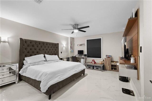 1201 S Danner Rd, Pharr, TX 78577 - bedroom with light marble finish flooring and ceiling fan