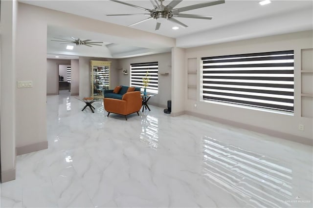 5804 La Quinta Ln, Weslaco, TX 78599 - living area with a ceiling fan, marble finish flooring, and recessed lighting