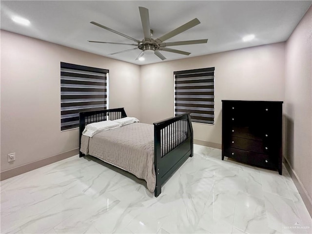 5804 La Quinta Ln, Weslaco, TX 78599 - bedroom featuring marble finish flooring, a ceiling fan, and recessed lighting