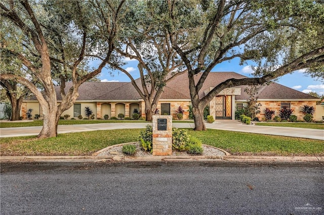 view of front of property with driveway and a front yard