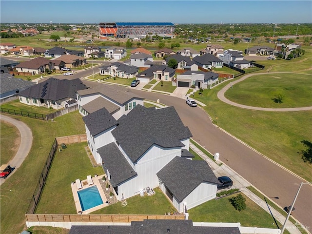 bird's eye view with a residential view