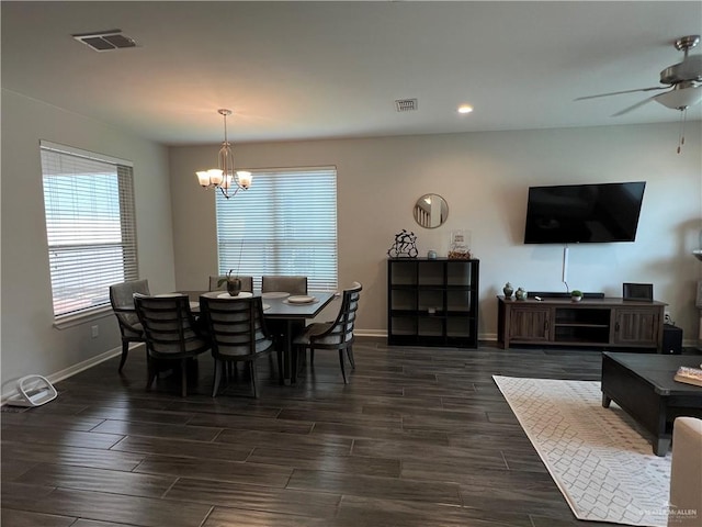 10228 N 14th St, Mcallen, TX 78504 - dining room with a chandelier, a ceiling fan, dark wood finished floors, and recessed lighting
