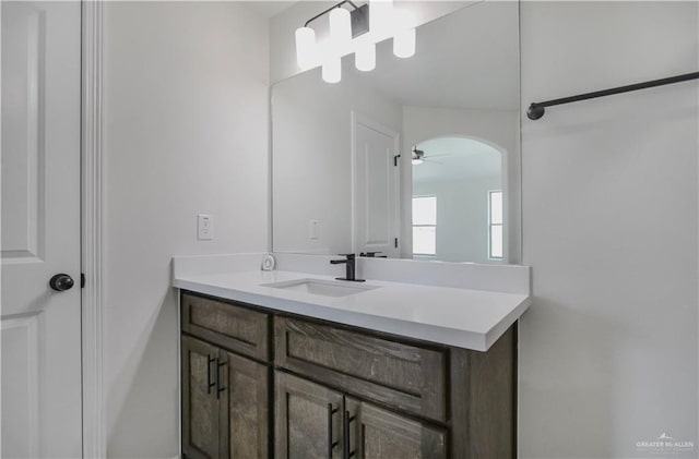 bathroom with vanity and ceiling fan