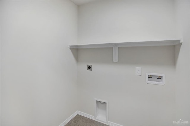 laundry area featuring hookup for an electric dryer, laundry area, baseboards, and hookup for a washing machine