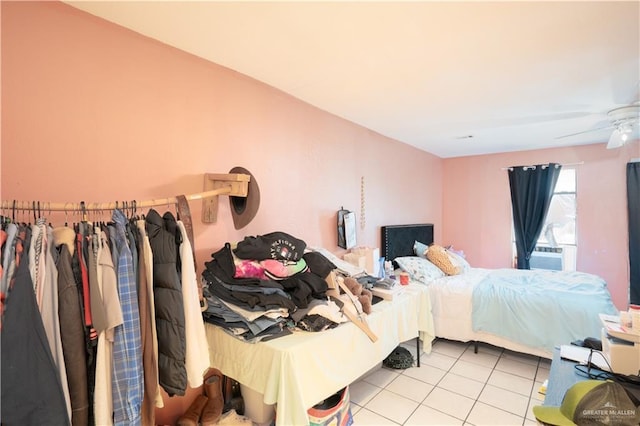 tiled bedroom with cooling unit