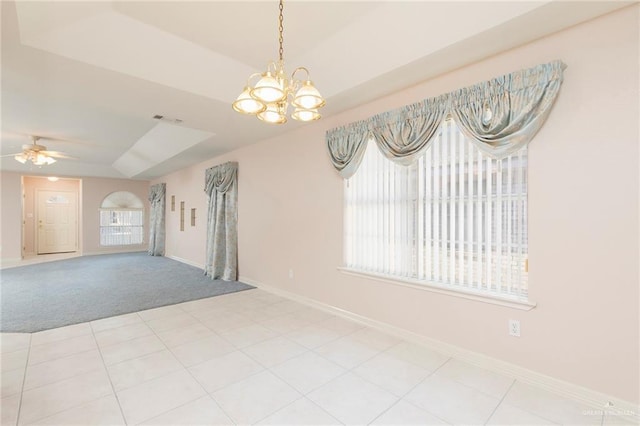 112 Saturn St, Mission, TX 78572 - unfurnished living room featuring a chandelier, baseboards, light colored carpet, and ceiling fan