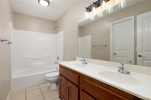 full bathroom featuring tile patterned flooring, vanity, shower / tub combination, and toilet