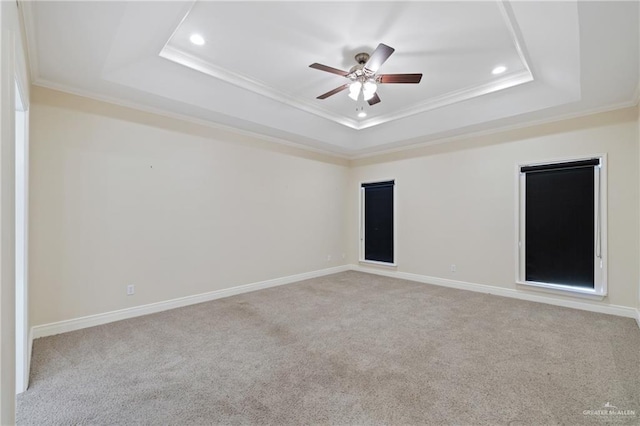 5501 N 1st Ln, Mcallen, TX 78504 - empty room with a tray ceiling, a ceiling fan, recessed lighting, ornamental molding, and carpet