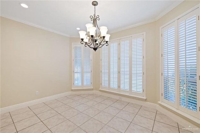 5501 N 1st Ln, Mcallen, TX 78504 - unfurnished room with a chandelier, light tile patterned flooring, ornamental molding, baseboards, and recessed lighting