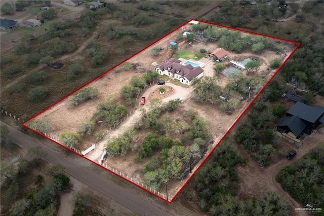 aerial view featuring a rural view