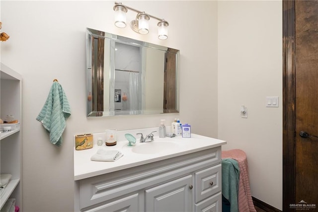 bathroom featuring vanity and walk in shower