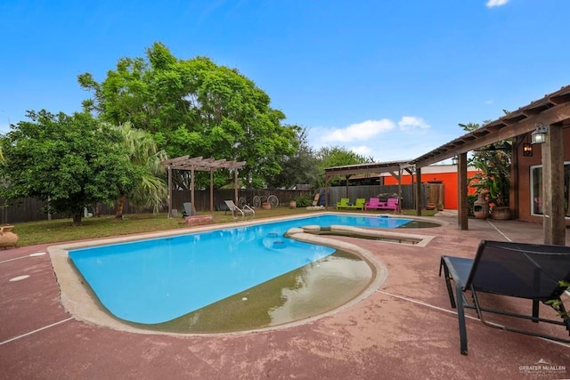 view of swimming pool with a pergola and a patio