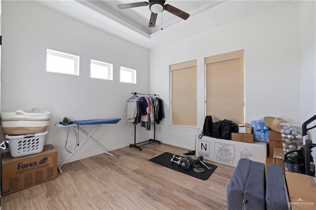 13801 N 37th St, Mcallen, TX 78504 - misc room with wood finished floors, a ceiling fan, and a tray ceiling