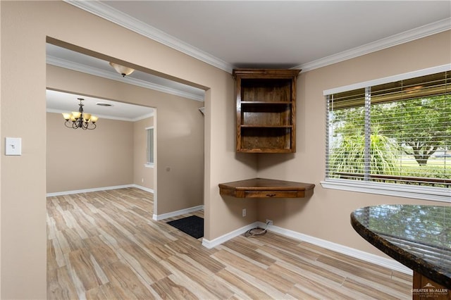 21890 Fm 508, Harlingen, TX 78550 - unfurnished dining area with a chandelier, wood finished floors, plenty of natural light, and ornamental molding