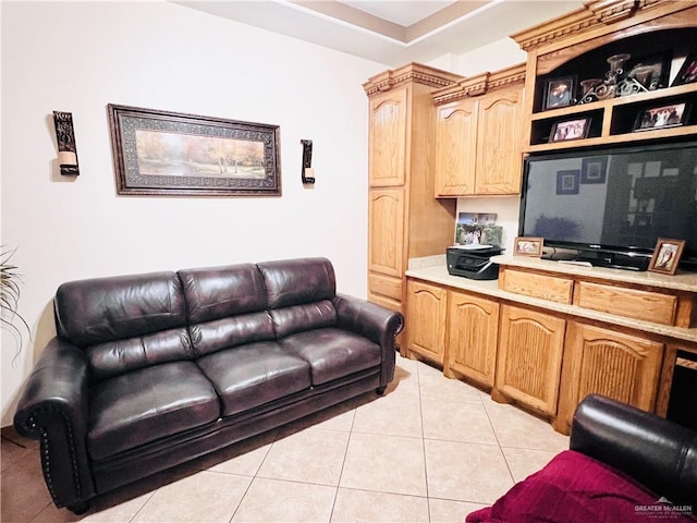 living room featuring light tile patterned floors