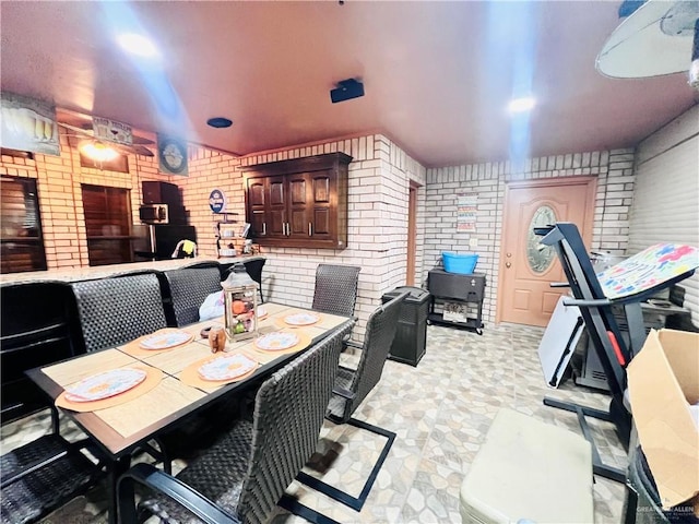interior space with brick wall
