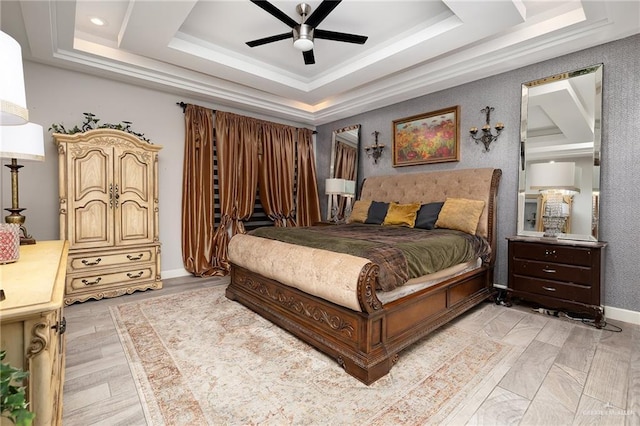 1801 Ozark Ave, Mcallen, TX 78504 - bedroom with a raised ceiling, ceiling fan, and baseboards