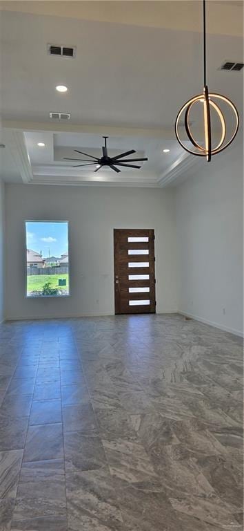 3808 Revilla St, Edinburg, TX 78542 - unfurnished room with a tray ceiling, ceiling fan, and visible vents