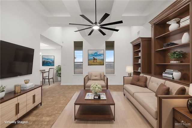 living room with ceiling fan