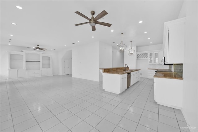 412 Sabine Ct, Mission, TX 78572 - kitchen featuring a sink, ceiling fan, stainless steel appliances, light tile patterned flooring, and recessed lighting