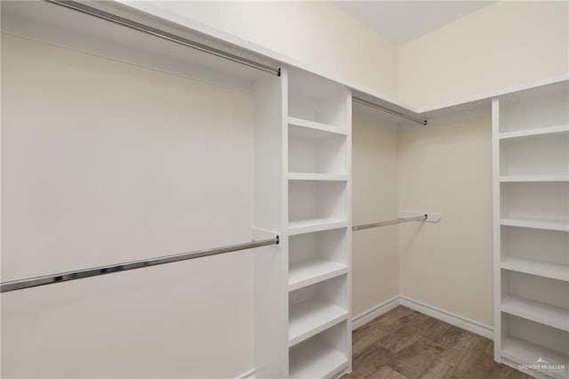 spacious closet with dark wood-type flooring