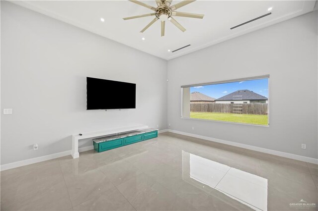 3313 Showboat Dr, Edinburg, TX 78541 - unfurnished living room featuring ceiling fan and baseboards