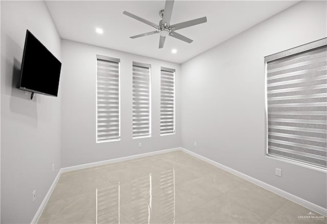 3313 Showboat Dr, Edinburg, TX 78541 - unfurnished bedroom with recessed lighting, baseboards, a ceiling fan, and light tile patterned floors