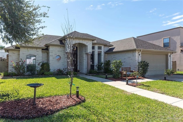 view of front of house with a garage and a front yard