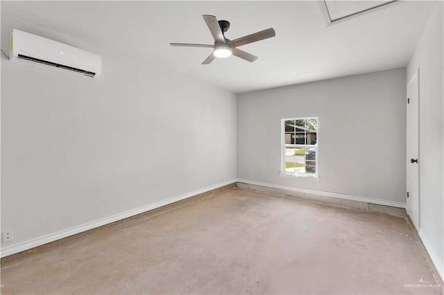 2904 N 26th St, Mcallen, TX 78501 - spare room featuring an AC wall unit, concrete floors, baseboards, and a ceiling fan