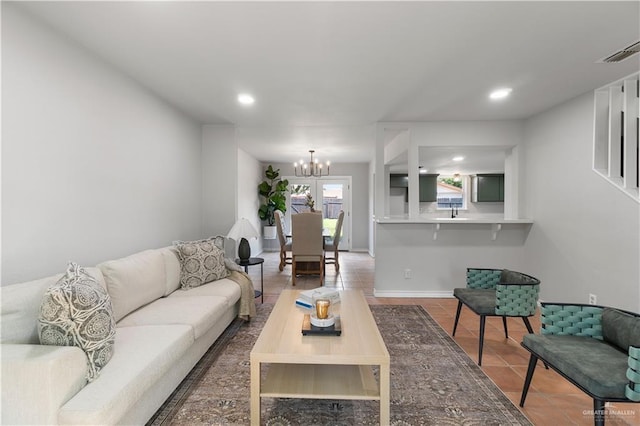 2904 N 26th St, Mcallen, TX 78501 - living area with a chandelier, tile patterned flooring, and recessed lighting
