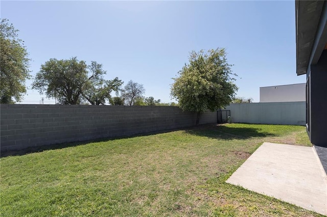 view of yard with a patio area and a fenced backyard