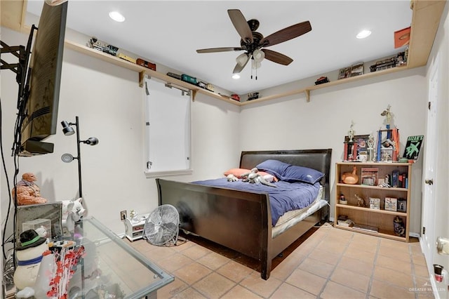 1205 Susan Dr, Edinburg, TX 78539 - bedroom with recessed lighting, ceiling fan, and light tile patterned flooring