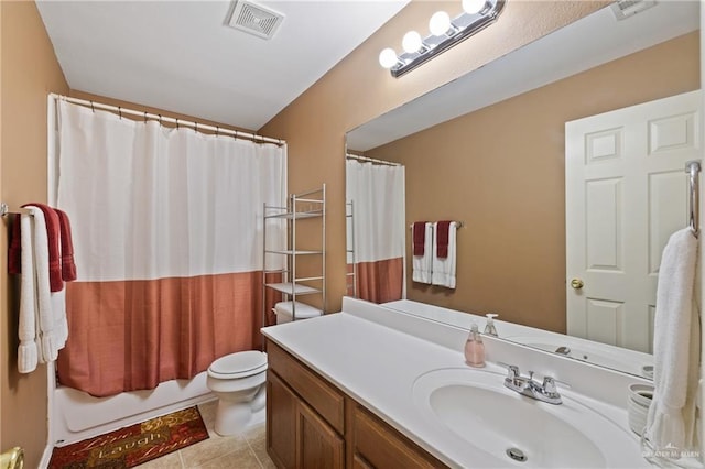 3155 Obsidian Dr, Brownsville, TX 78526 - full bath featuring vanity, toilet, tile patterned flooring, and shower / tub combo with curtain