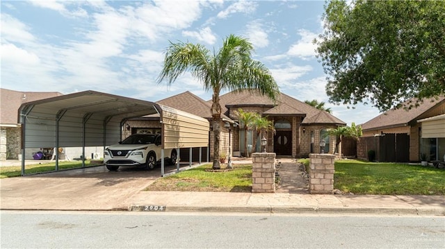 2904 Victoria St, Hidalgo, TX 78557 - view of front of property with a carport, concrete driveway, and a front lawn