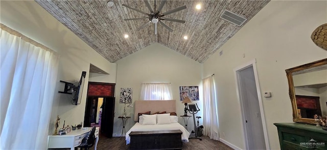 bedroom featuring recessed lighting, visible vents, and high vaulted ceiling