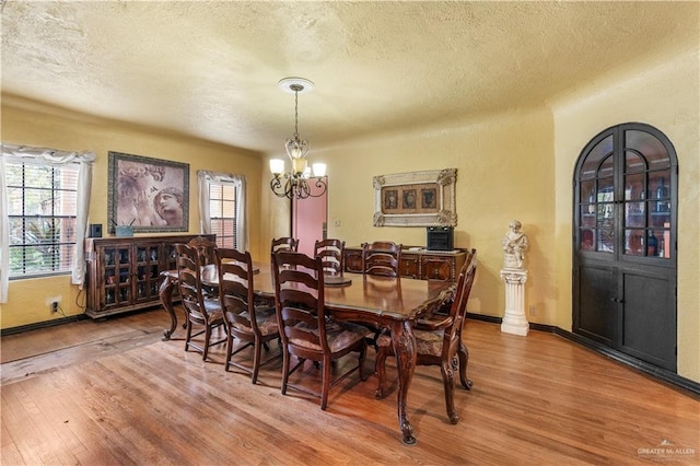 27101 N State Highway 345, San Benito, TX 78586 - dining area with wood finished floors, a chandelier, and a textured ceiling