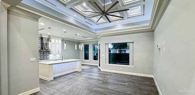 4609 Resaca N St, Harlingen, TX 78552 - bathroom with a skylight, crown molding, vanity, coffered ceiling, and recessed lighting