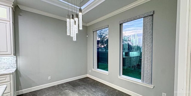 4609 Resaca N St, Harlingen, TX 78552 - unfurnished dining area with crown molding and a chandelier