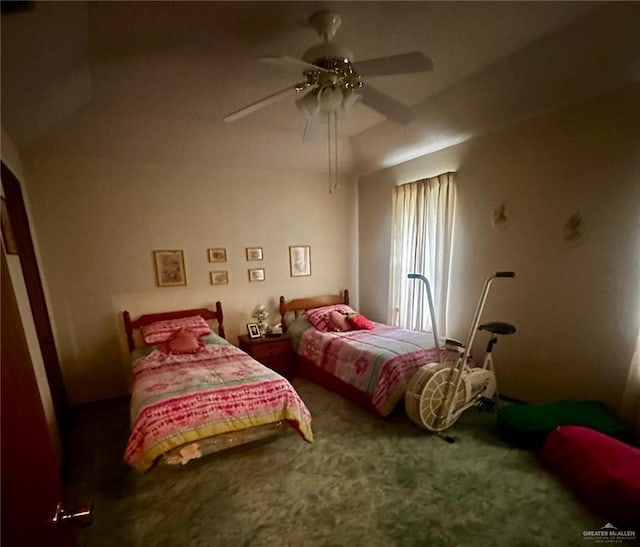 bedroom with carpet floors and ceiling fan