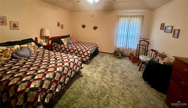 bedroom featuring carpet flooring and ceiling fan