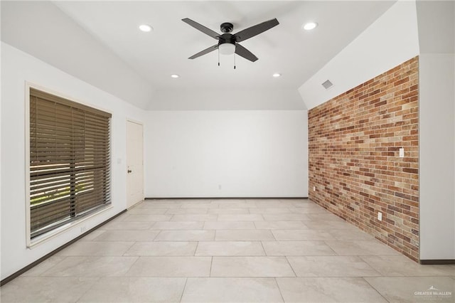 2115 S 3rd St, Mcallen, TX 78503 - spare room with brick wall, recessed lighting, a ceiling fan, and baseboards