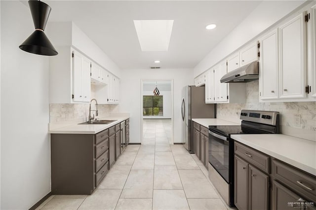 2115 S 3rd St, Mcallen, TX 78503 - kitchen with appliances with stainless steel finishes, under cabinet range hood, a sink, light countertops, and decorative backsplash