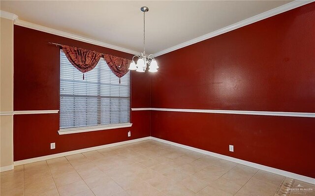 1915 Bunting Ln, Mission, TX 78572 - empty room with ornamental molding, light flooring, and a chandelier