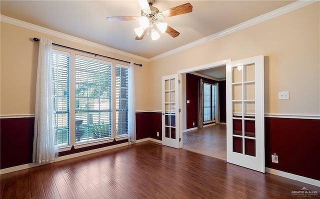 1915 Bunting Ln, Mission, TX 78572 - unfurnished room featuring french doors, crown molding, wood finished floors, and ceiling fan