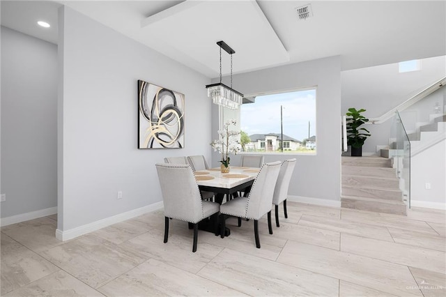 3306 Lauren Dr, Palmview, TX 78574 - dining room featuring stairway, a notable chandelier, baseboards, and visible vents